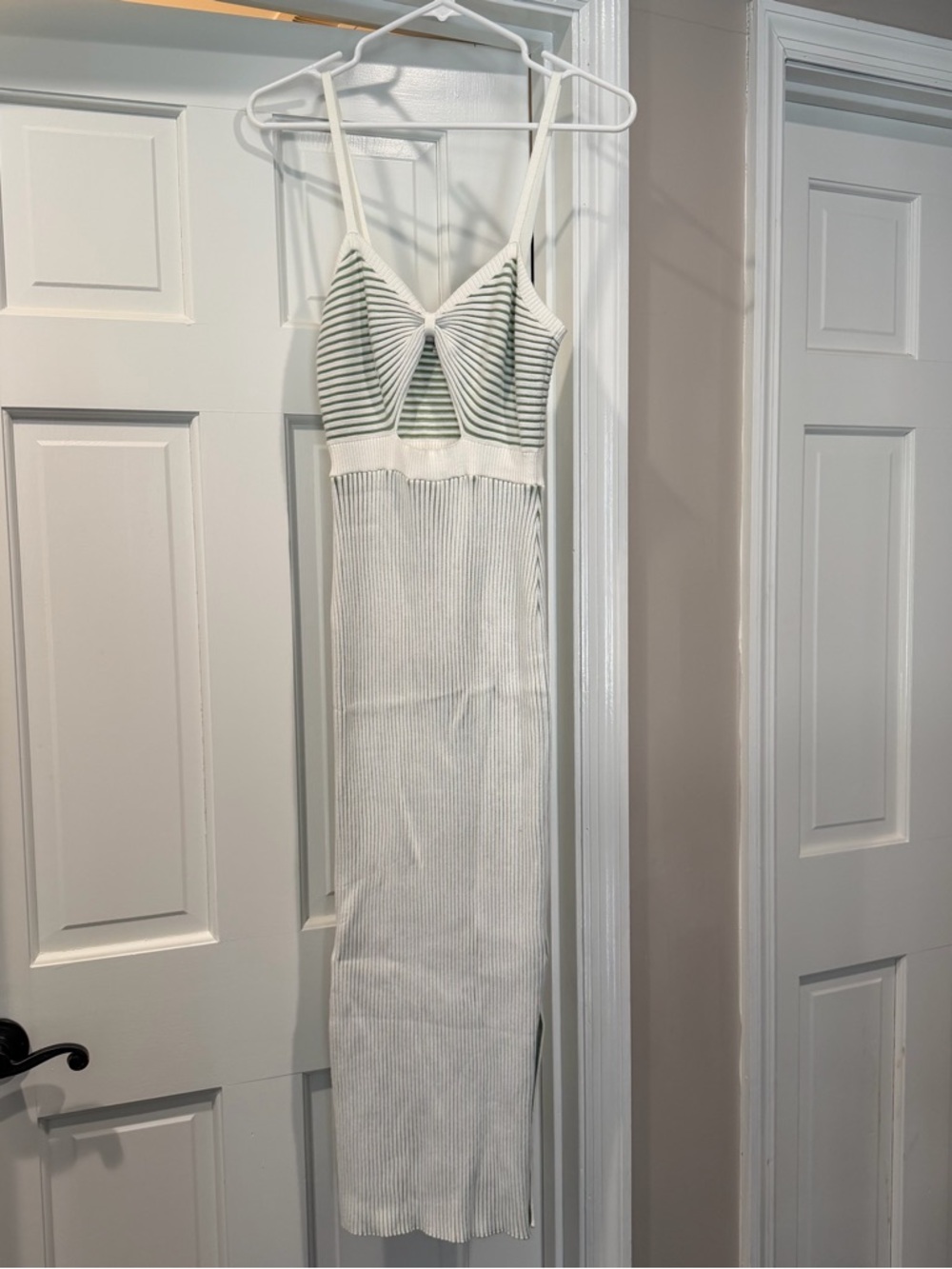 White and green striped dress